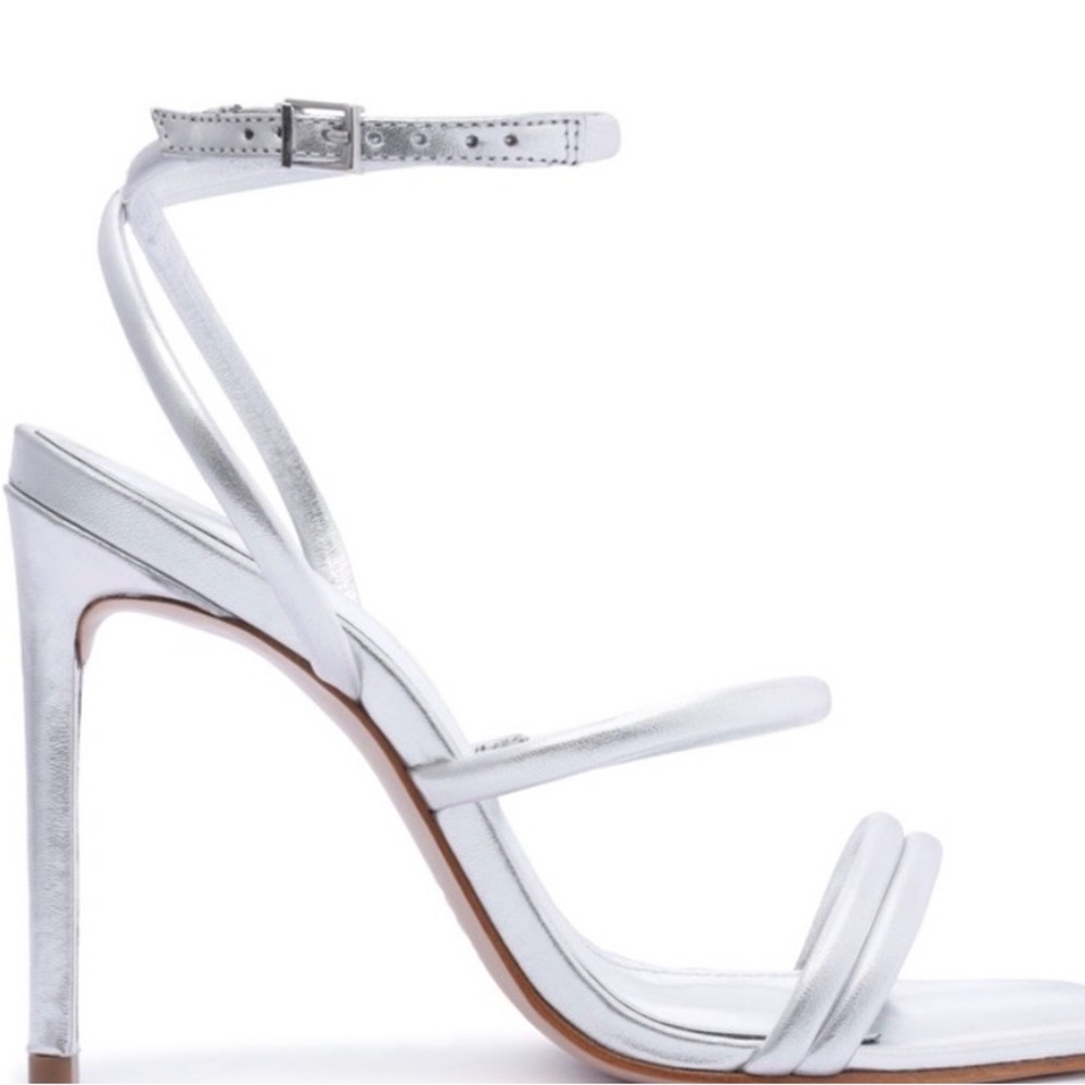 Schutz Silver Nylla Strappy Heels
